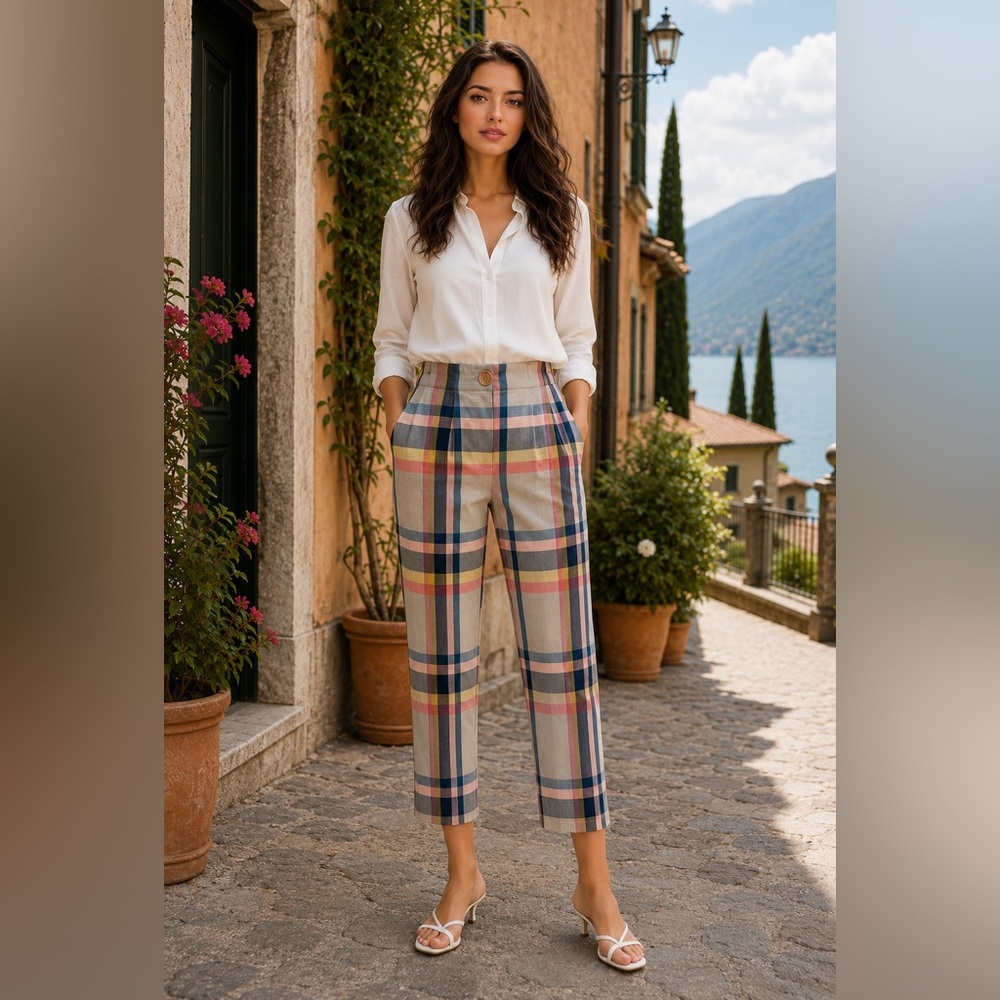 $168 ANTHROPOLOGIE COREY LYNN CALTER Pants XS 26x24” Sheila Plaid Pleated Retro